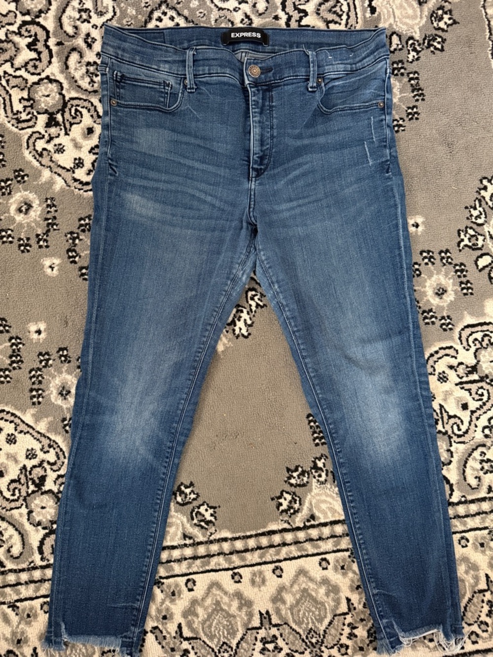 Express Denim Cropped Skinny Jeans - Medium Blue Wash